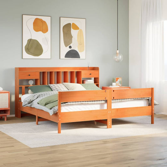 Bookcase Bed without Mattress Wax Brown 180x200cm Super King Solid Wood Pine