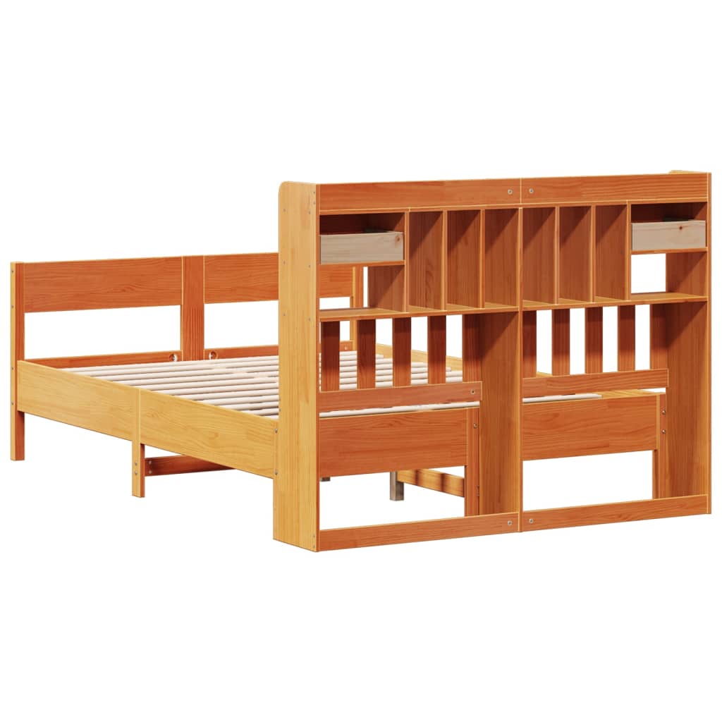 Bookcase Bed without Mattress Wax Brown 160x200cm Solid Wood Pine