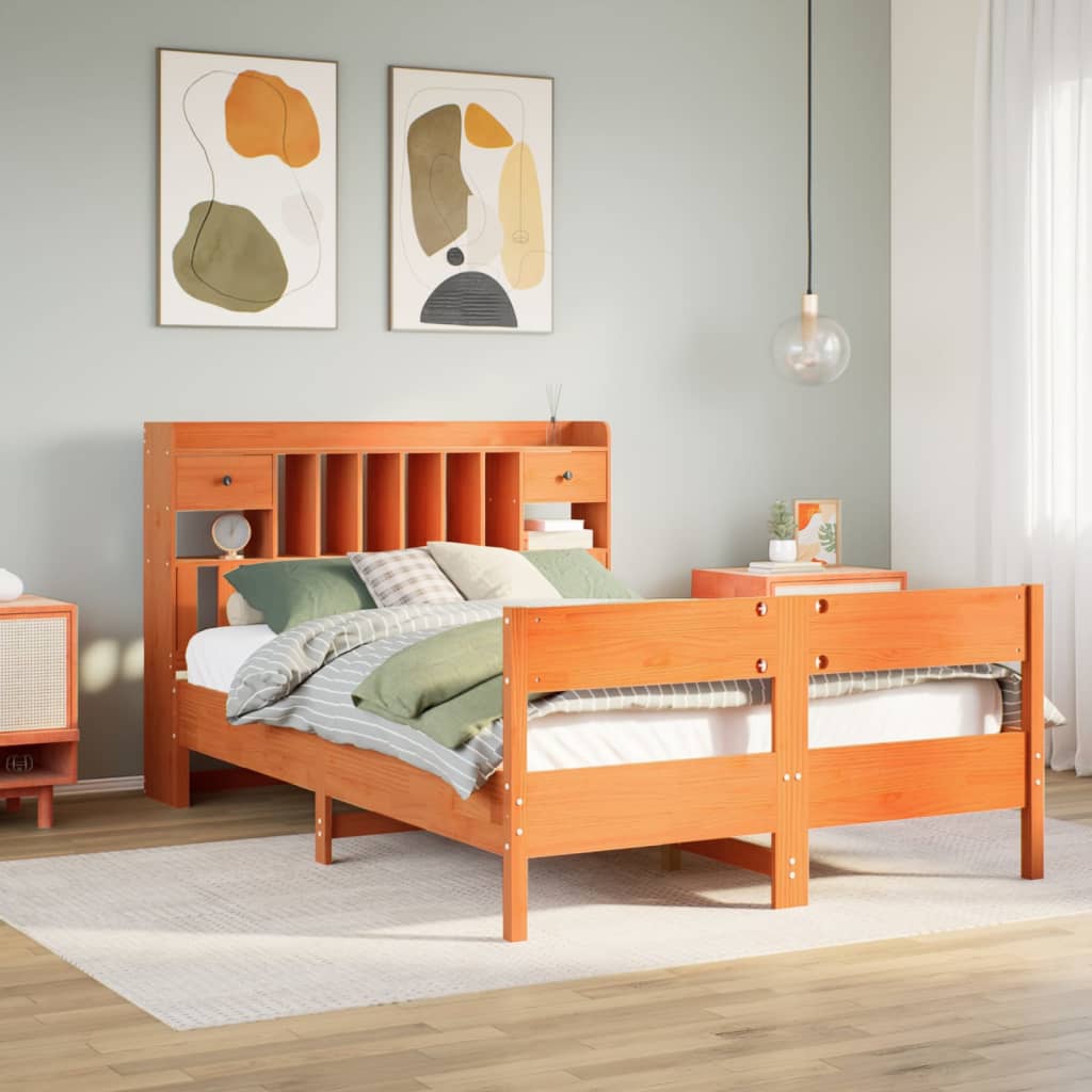 Bookcase Bed without Mattress Wax Brown 160x200cm Solid Wood Pine