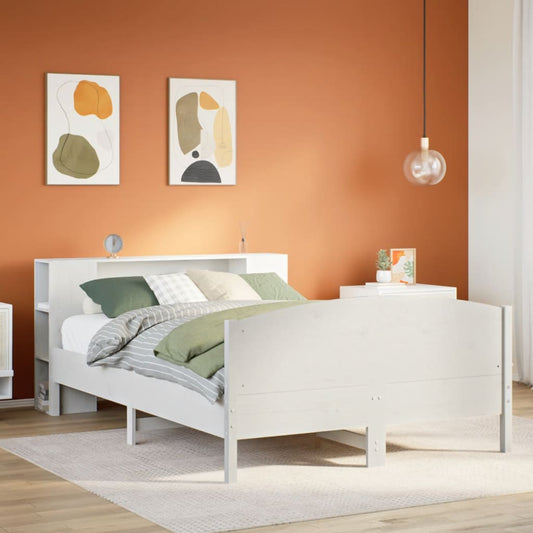 Bookcase Bed without Mattress White 150x200cm Solid Wood Pine