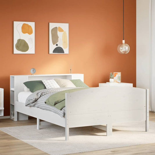 Bookcase Bed without Mattress White 140x200cm Solid Wood Pine