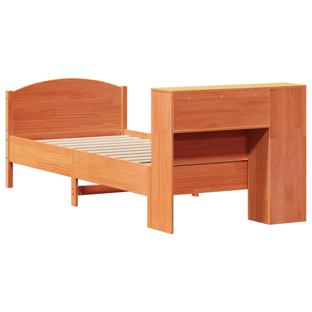 Bookcase Bed without Mattress Wax Brown 75x190cm Small Single Solid Wood Pine