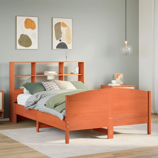 Bookcase Bed without Mattress Wax Brown 160x200cm Solid Wood Pine