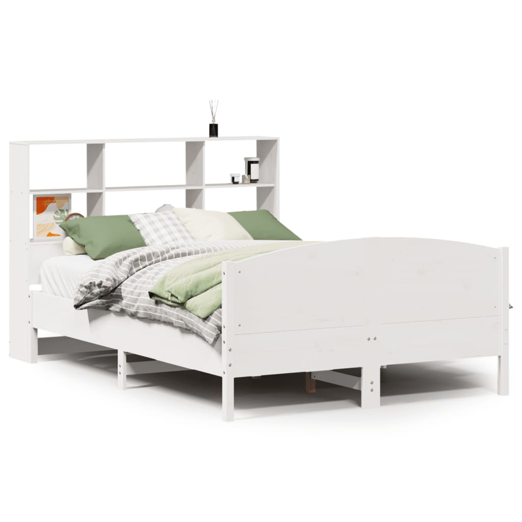 Bookcase Bed without Mattress White 140x200cm Solid Wood Pine