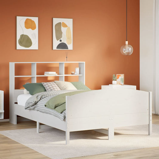 Bookcase Bed without Mattress White 140x200cm Solid Wood Pine