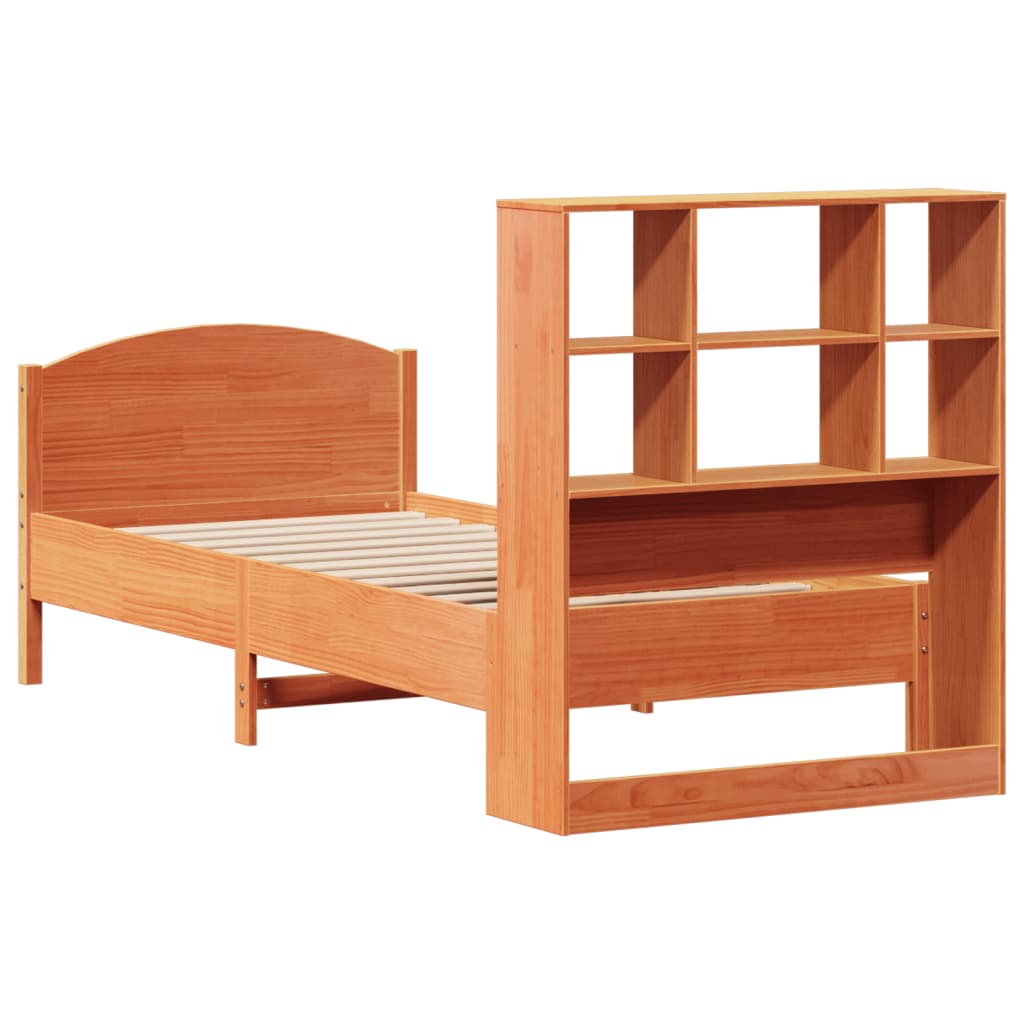 Bookcase Bed without Mattress Wax Brown 90x200cm Solid Wood Pine
