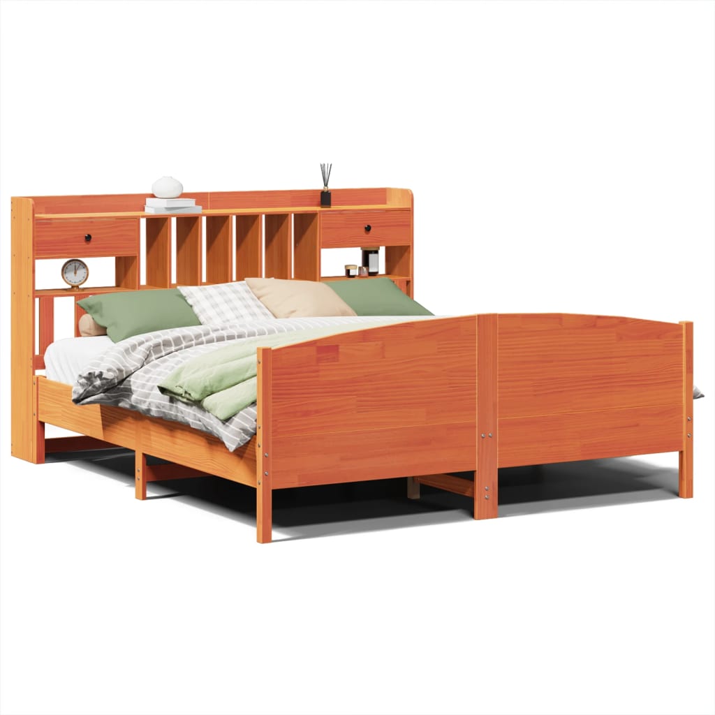 Bookcase Bed without Mattress Wax Brown 200x200cm Solid Wood Pine