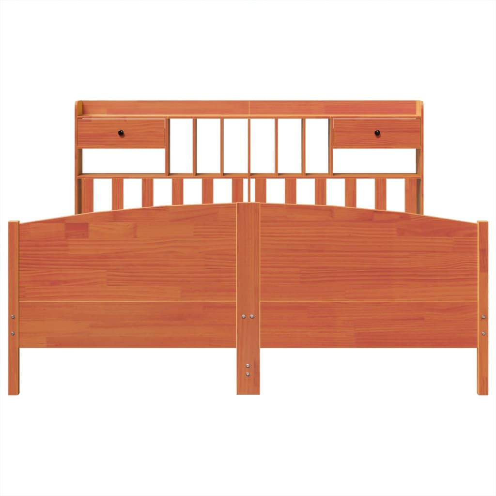 Bookcase Bed without Mattress Wax Brown 200x200cm Solid Wood Pine