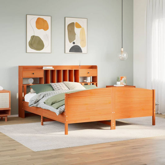 Bookcase Bed without Mattress Wax Brown 200x200cm Solid Wood Pine