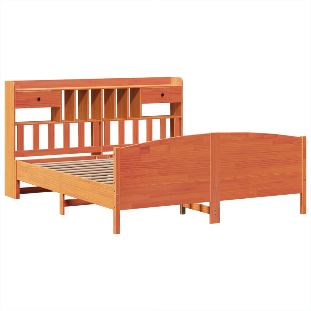 Bookcase Bed without Mattress Wax Brown 180x200 cm Super King Solid Wood Pine