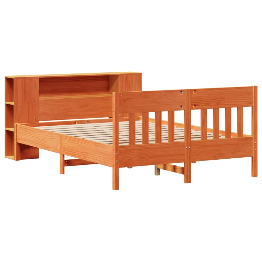 Bookcase Bed without Mattress Wax Brown 160x200cm Solid Wood Pine