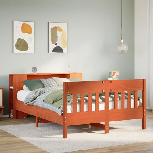 Bookcase Bed without Mattress Wax Brown 160x200cm Solid Wood Pine