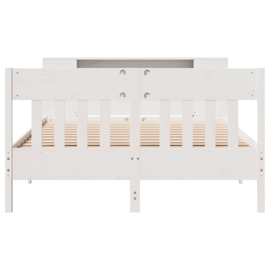 Bookcase Bed without Mattress White 150x200 cm King Size Solid Wood Pine