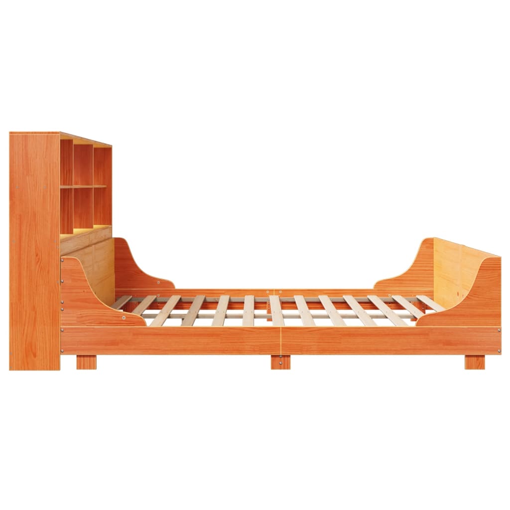 Bookcase Bed without Mattress Wax Brown 200x200 cm Solid Wood