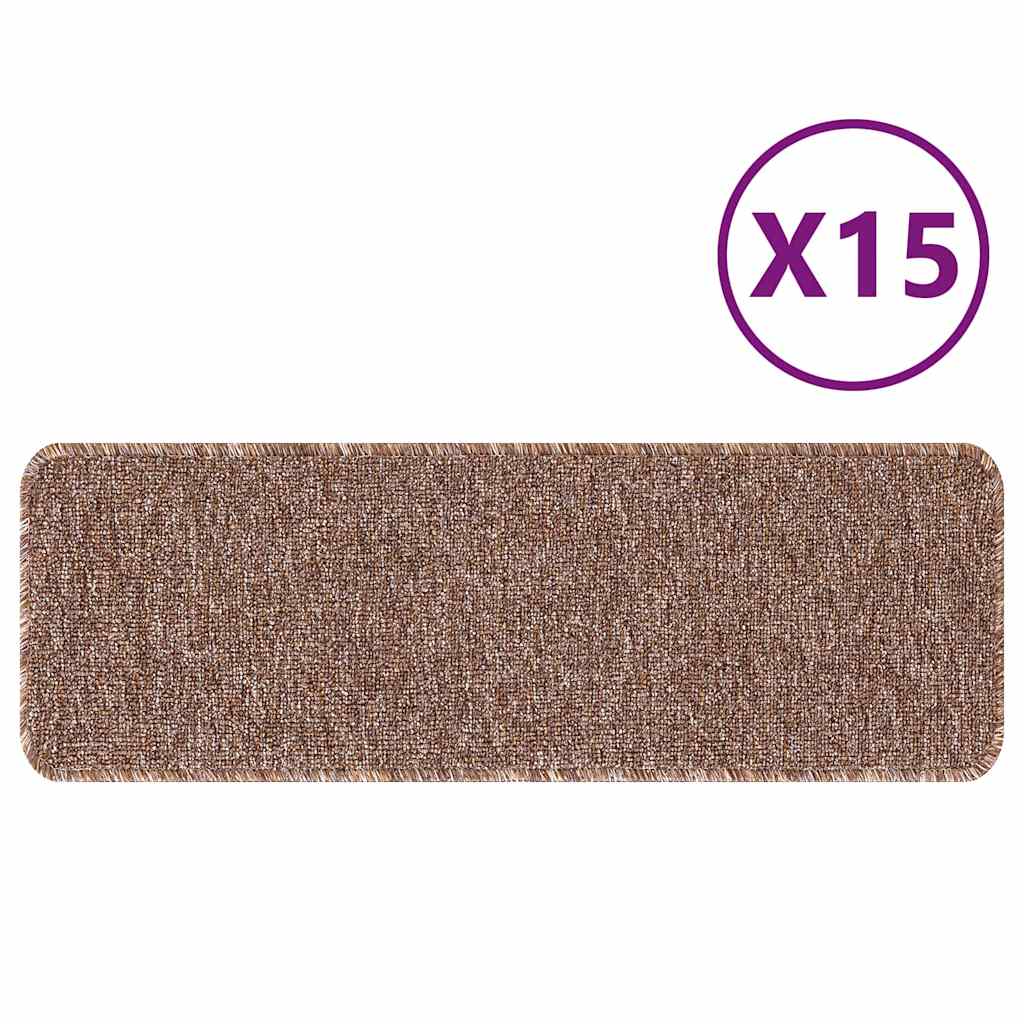Anti-slip Stair Mats 15 pcs Brown 60 x 25 cm PP