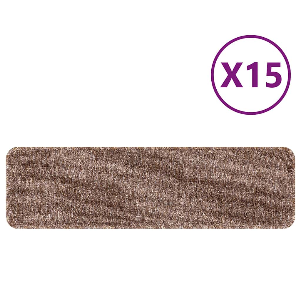 Anti-slip Stair Mats 15 pcs Brown 75 x 20 cm PP