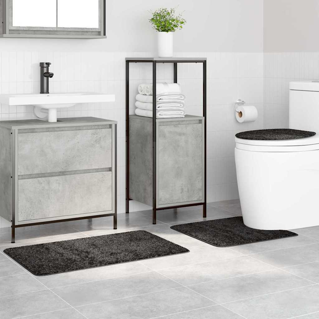 Anti-slip Bath Mat Set 3 pcs Dark grey 50 x 50 cm PP