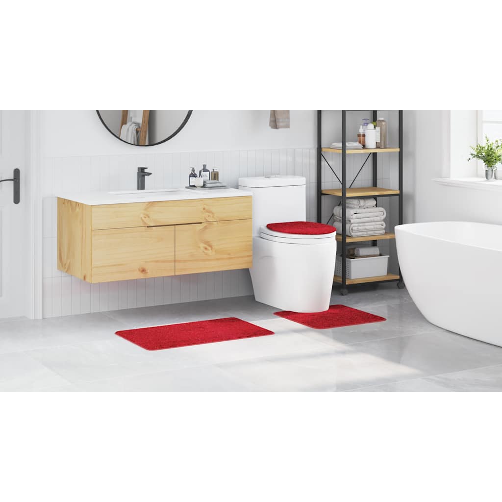 Anti-slip Bath Mat Set 3 pcs Red 50 x 50 cm PP