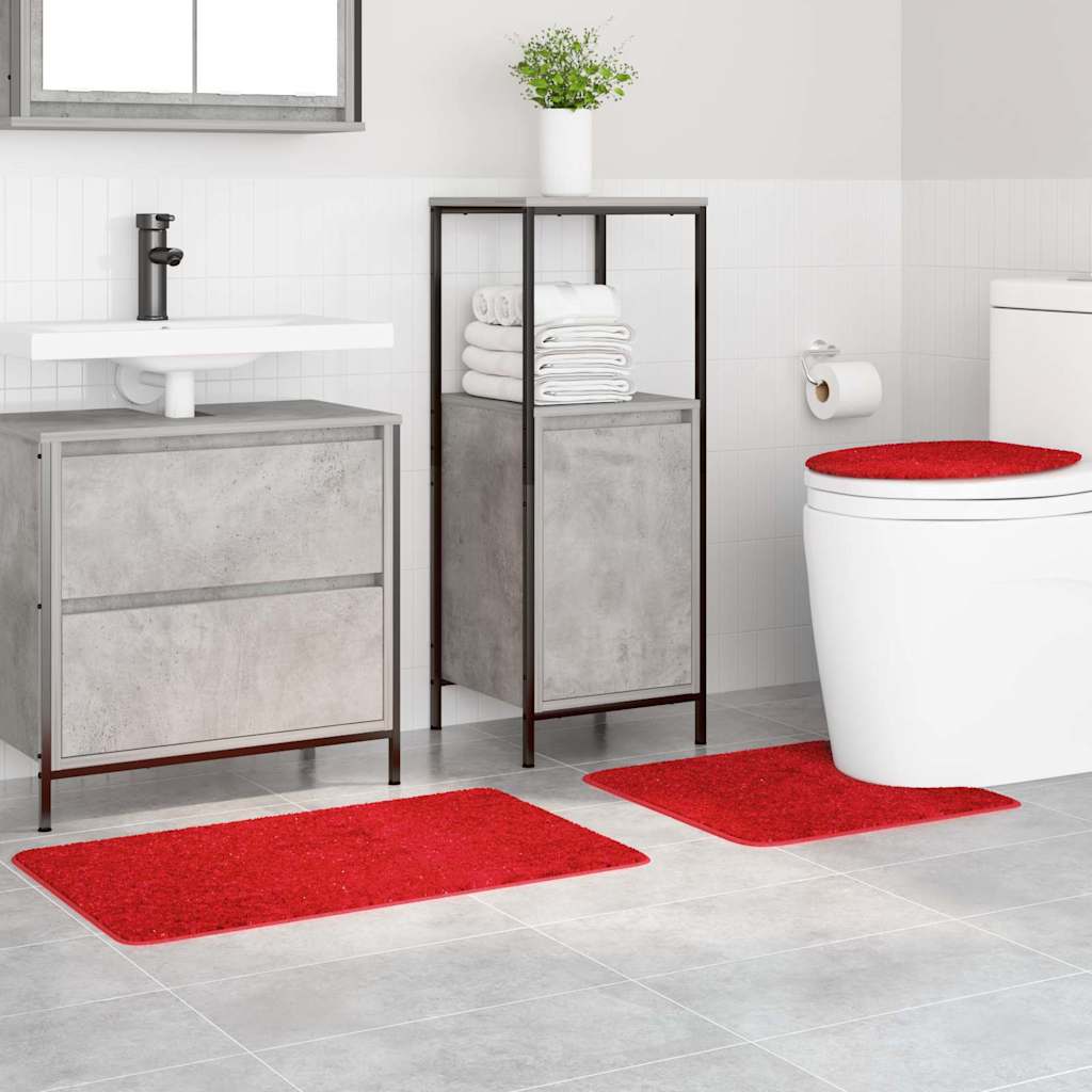 Anti-slip Bath Mat Set 3 pcs Red 50 x 50 cm PP