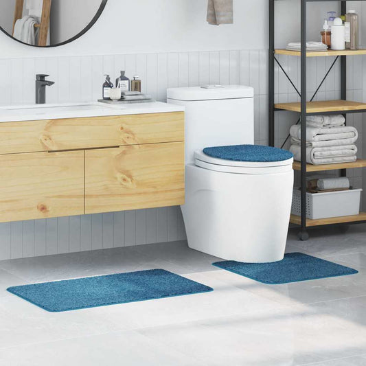 Anti-slip Bath Mat Set 3 pcs Blue 50 x 50 cm PP