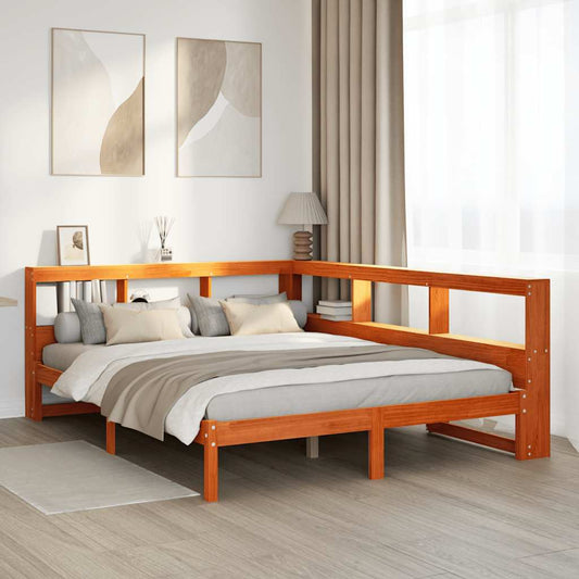 Bookcase Bed without Mattress Wax Brown 150x200 cm Solid Wood Pine