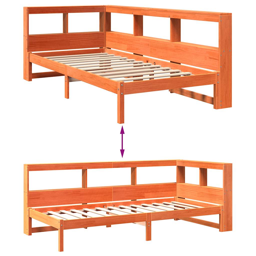 Bookcase Bed without Mattress Wax Brown 90x200 cm Solid Wood Pine