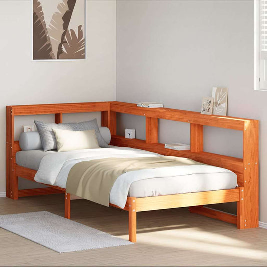 Bookcase Bed without Mattress Wax Brown 90x200 cm Solid Wood Pine