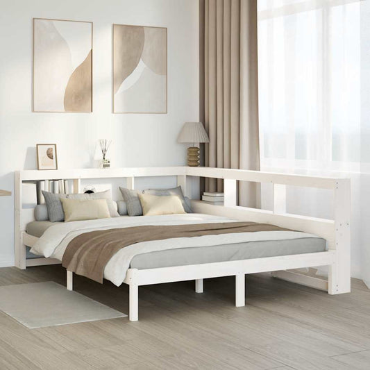 Bookcase Bed without Mattress White 140x190 cm Solid Wood Pine