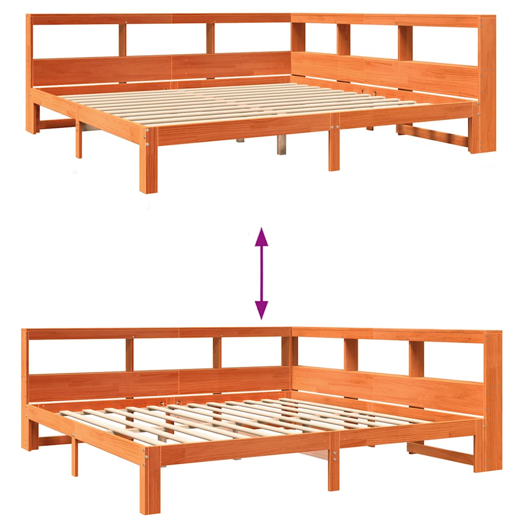 Bookcase Bed without Mattress Wax Brown 180x200 cm Solid Wood Pine