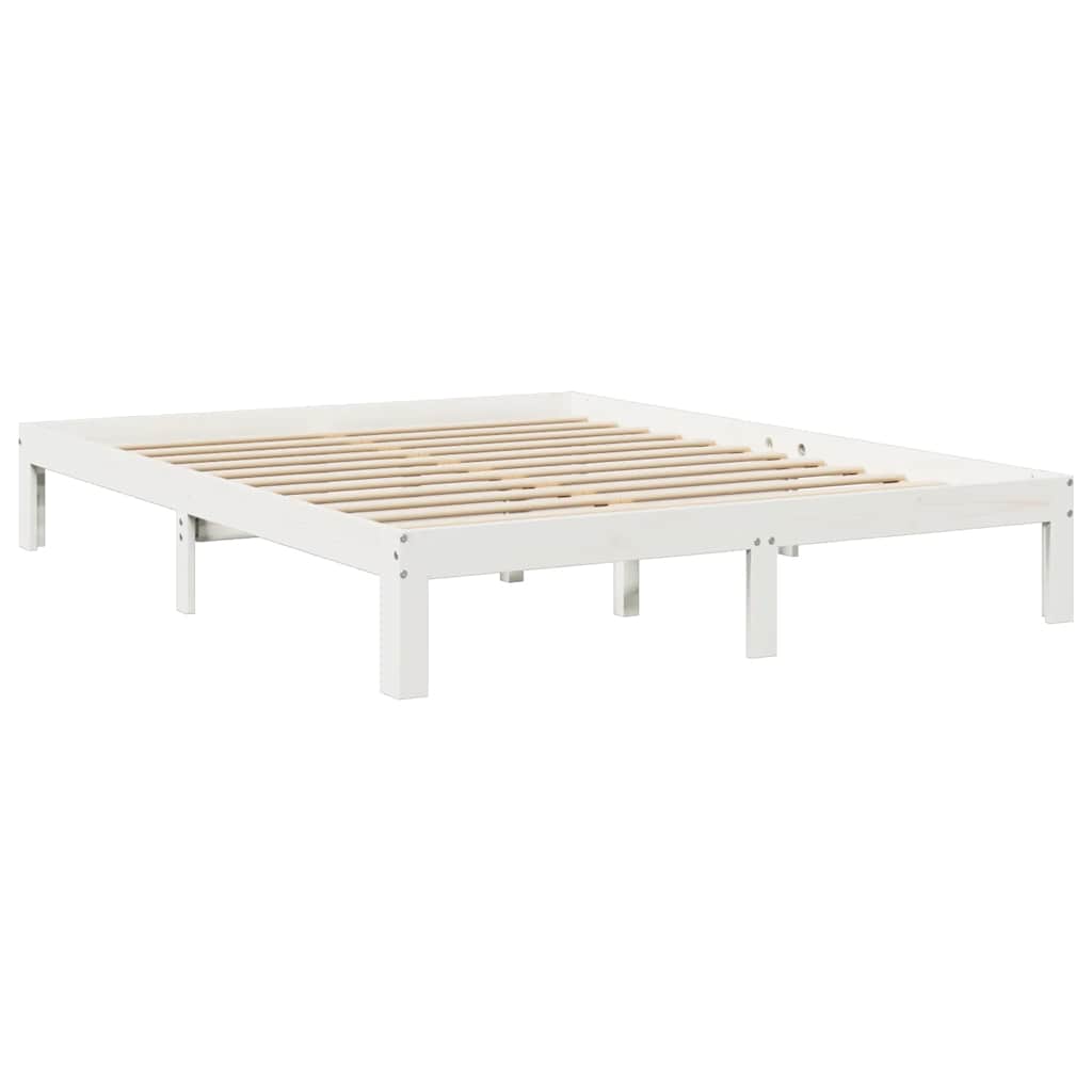 Bookcase Bed without Mattress White 150x200 cm King Size Solid Wood Pine