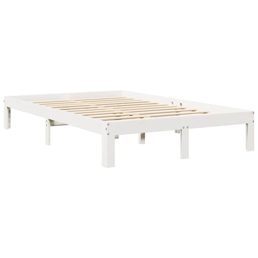Bookcase Bed without Mattress White 135x190 cm Double Solid Wood Pine