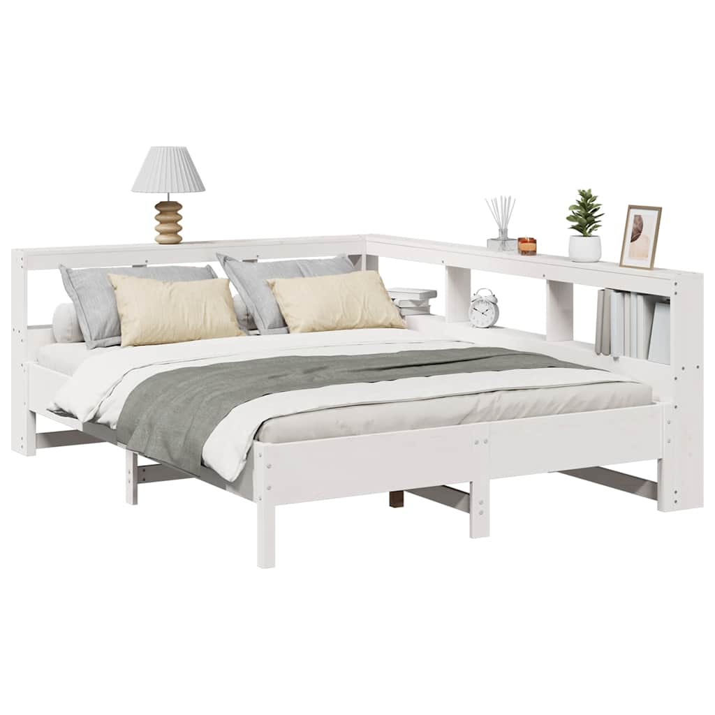 Bookcase Bed without Mattress White 135x190 cm Solid Wood Pine