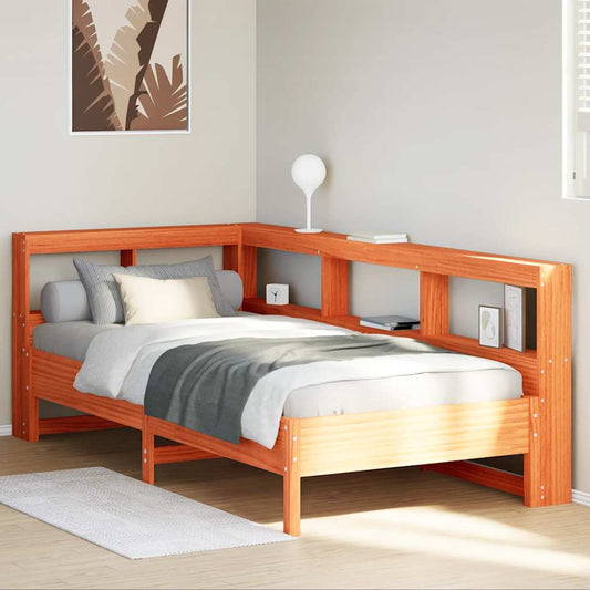 Bookcase Bed without Mattress Wax Brown 90x190 cm Solid Wood Pine