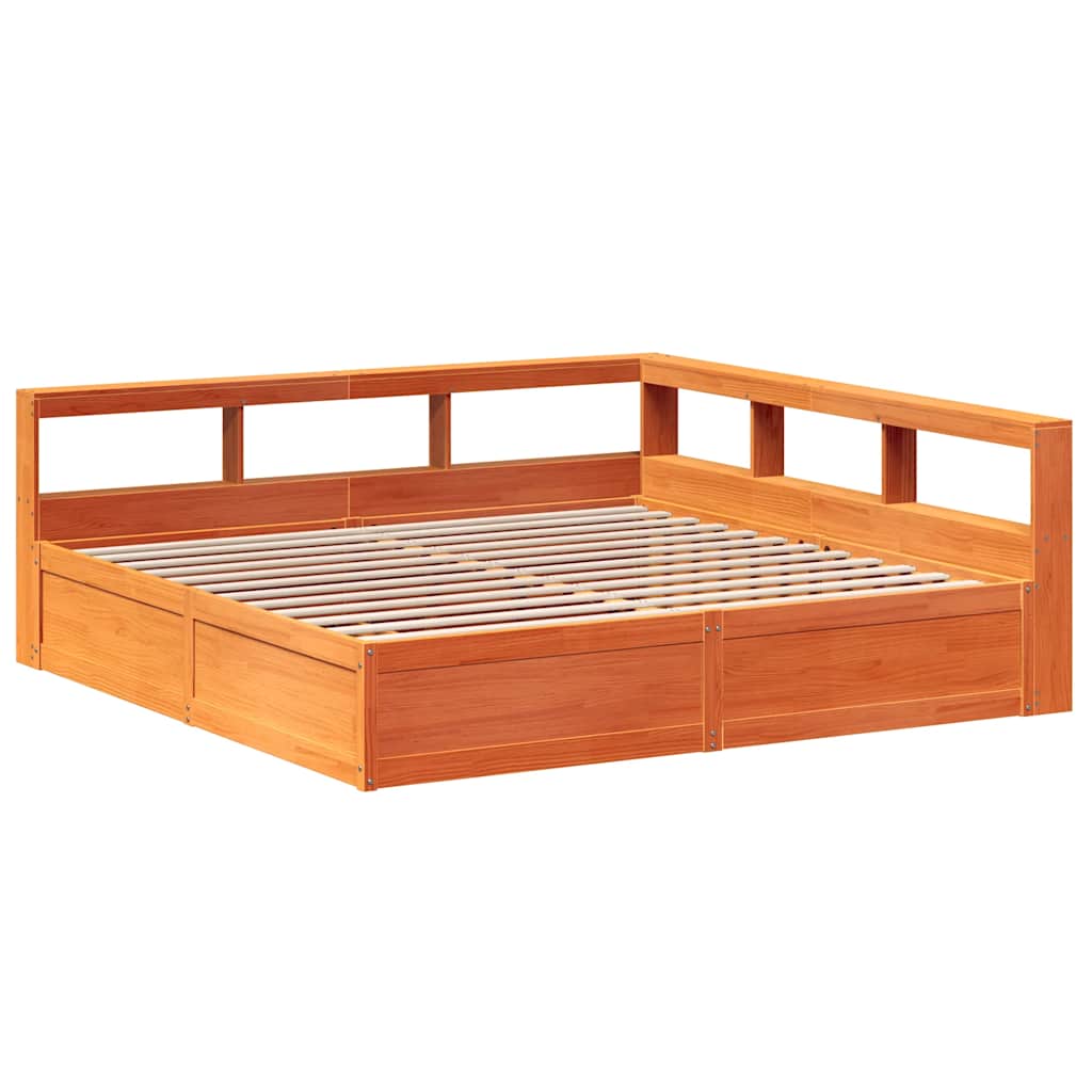 Bookcase Bed without Mattress Wax Brown 200x200cm Solid Wood Pine