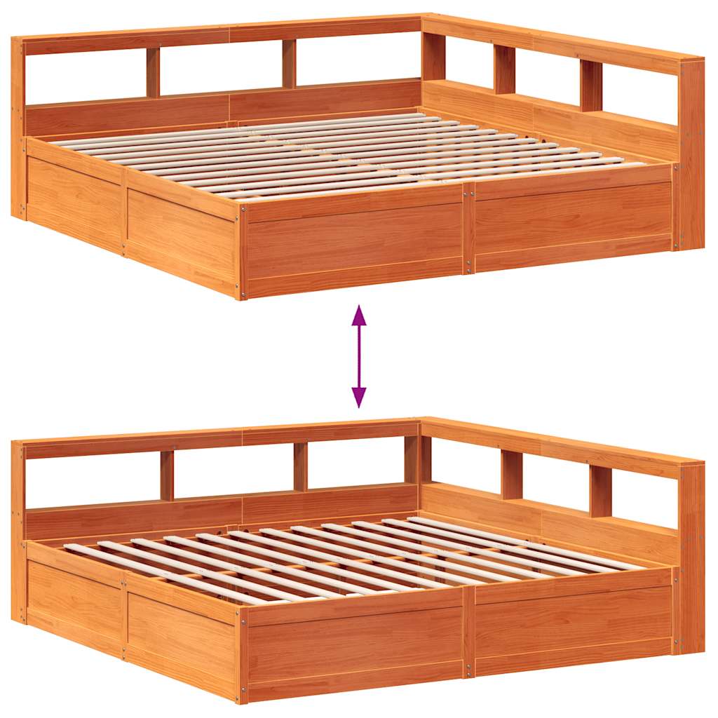 Bookcase Bed without Mattress Wax Brown 200x200cm Solid Wood Pine