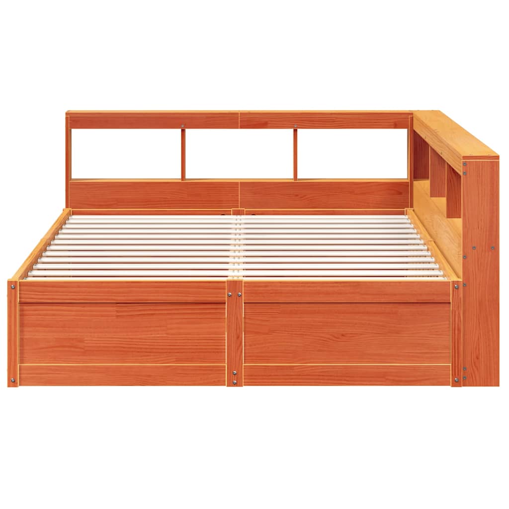 Bookcase Bed without Mattress Wax Brown 160x200cm Solid Wood Pine