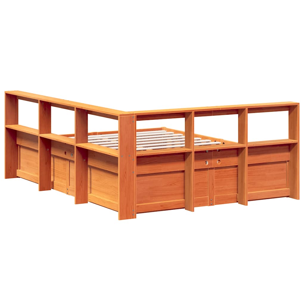 Bookcase Bed without Mattress Wax Brown 160x200cm Solid Wood Pine
