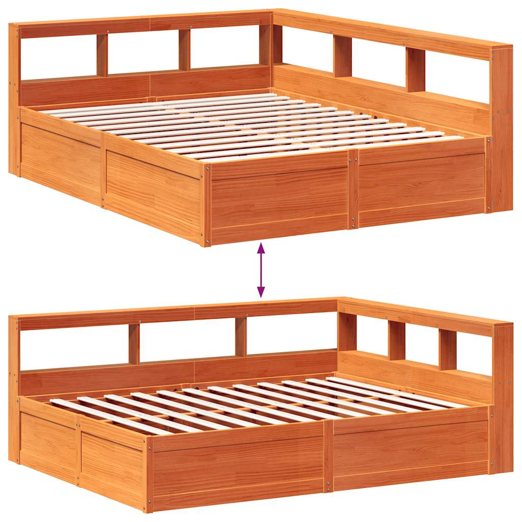 Bookcase Bed without Mattress Wax Brown 160x200cm Solid Wood Pine