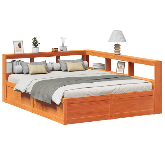 Bookcase Bed without Mattress Wax Brown 160x200cm Solid Wood Pine