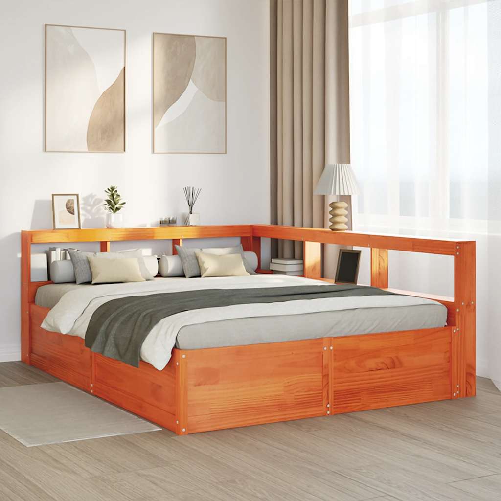 Bookcase Bed without Mattress Wax Brown 150x200cm Solid Wood Pine