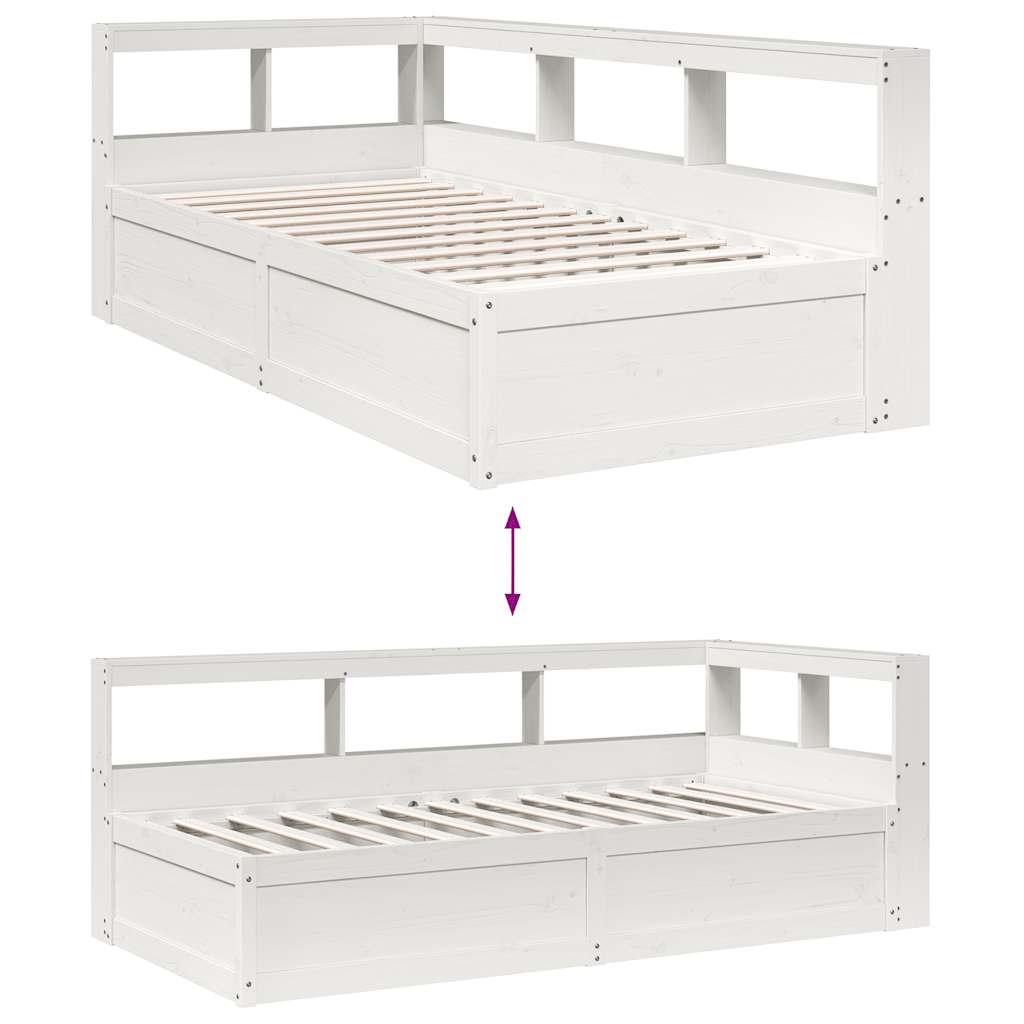 Bookcase Bed without Mattress White 100x200cm Solid Wood Pine
