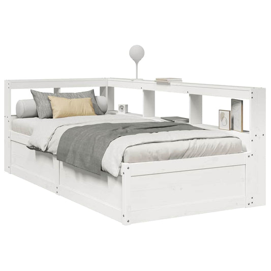 Bookcase Bed without Mattress White 100x200cm Solid Wood Pine