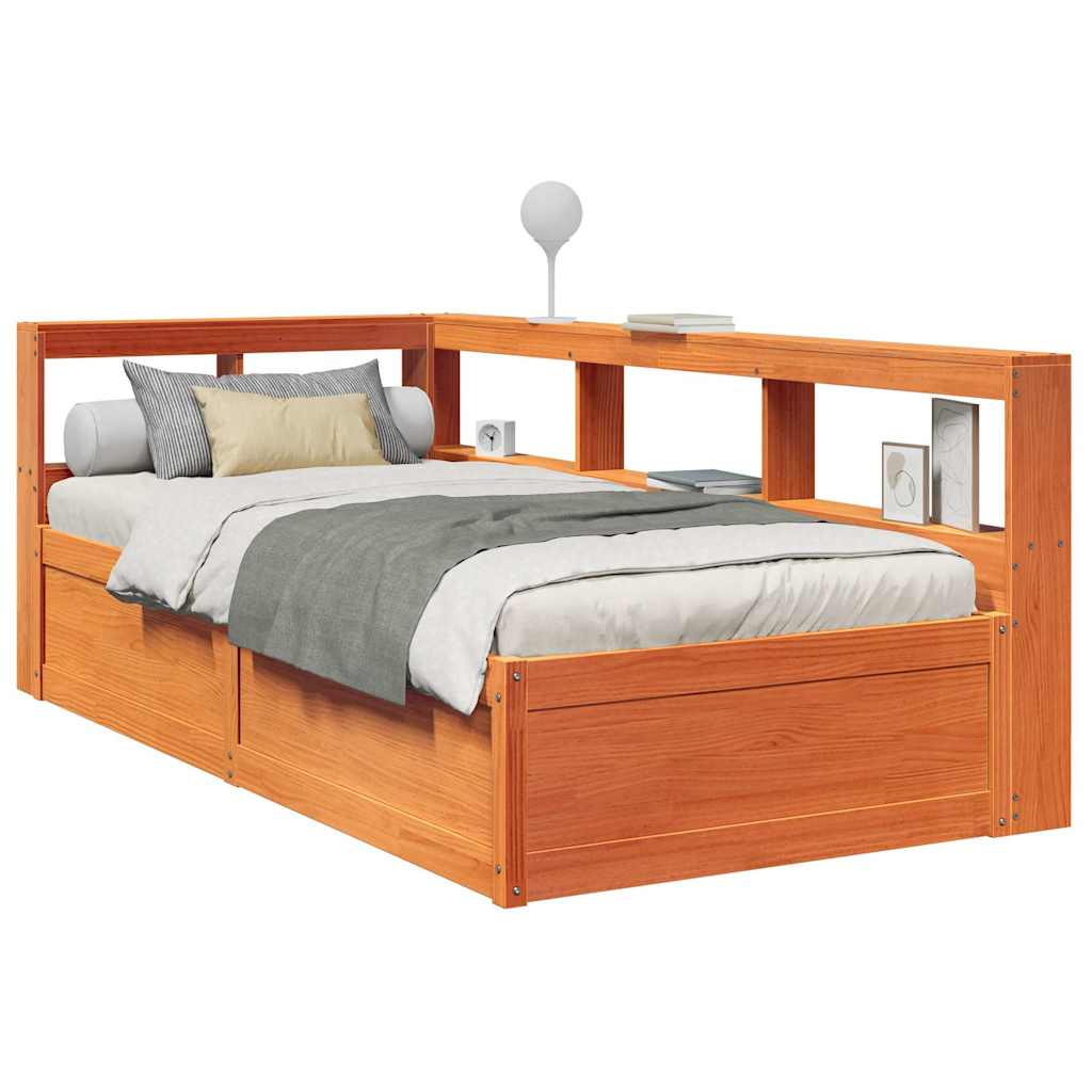 Bookcase Bed without Mattress Wax Brown 90x200cm Solid Wood Pine