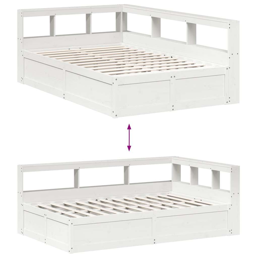 Bookcase Bed without Mattress White 135x190cm Solid Wood Pine