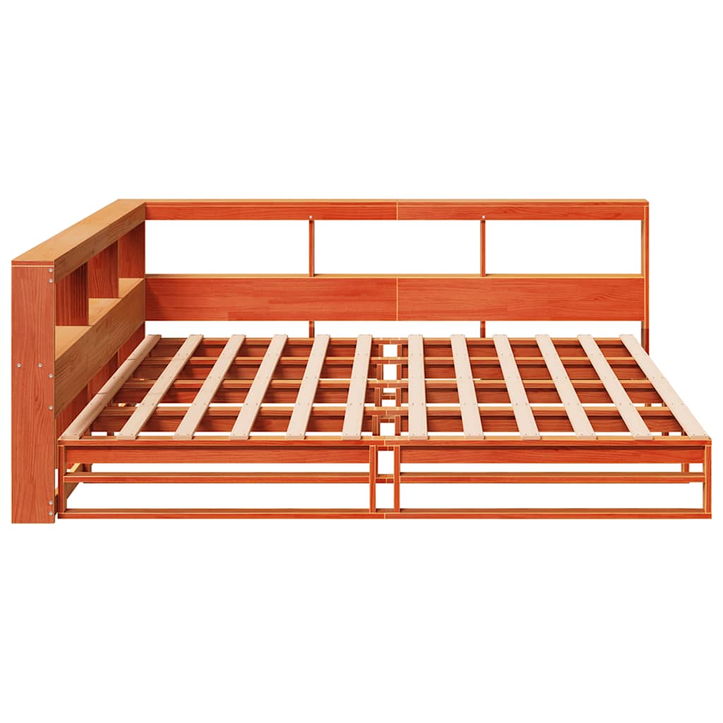 Bookcase Bed without Mattress Wax Brown 200x200cm Solid Wood Pine