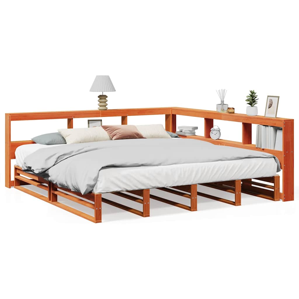 Bookcase Bed without Mattress Wax Brown 180x200cm Solid Wood Pine