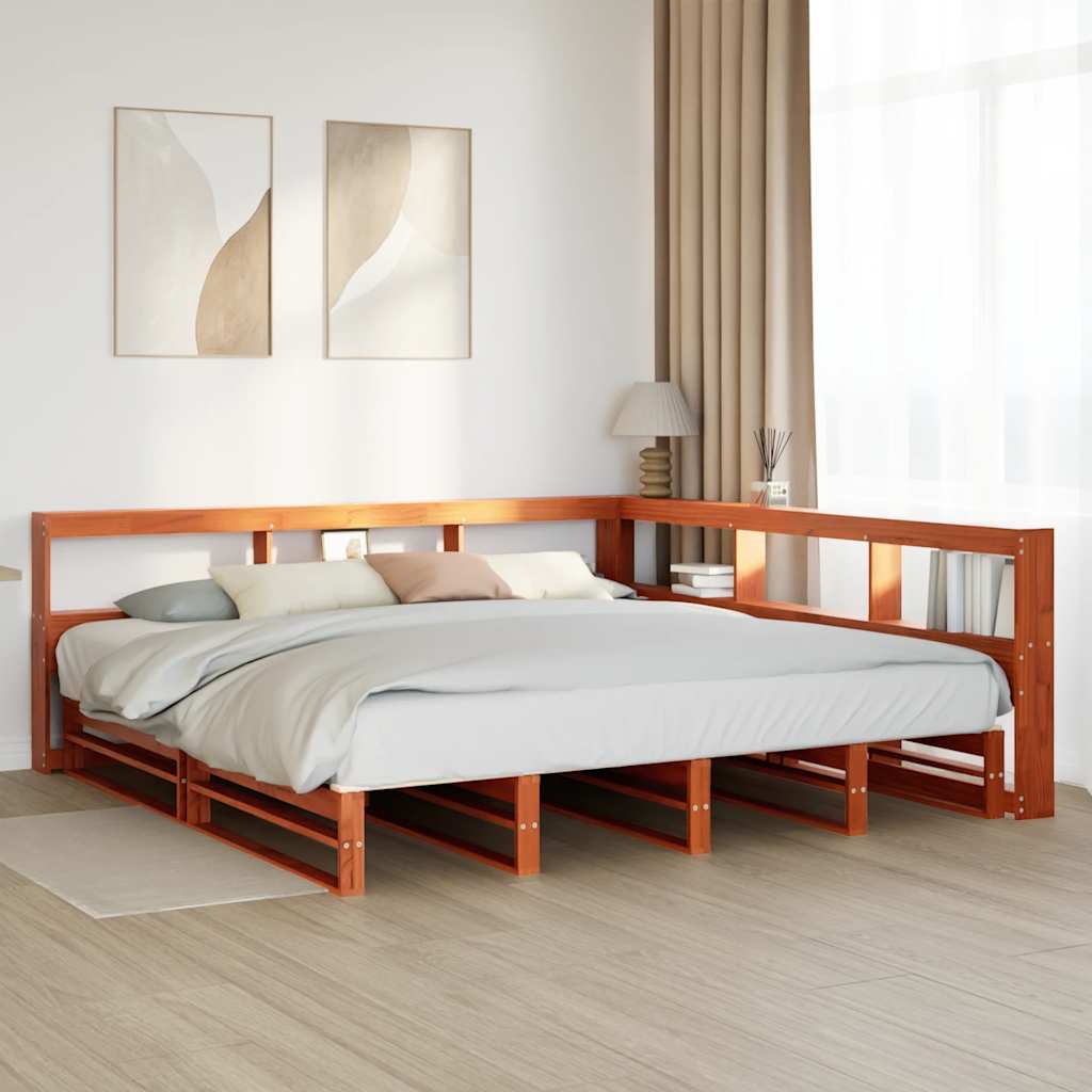 Bookcase Bed without Mattress Wax Brown 180x200cm Solid Wood Pine