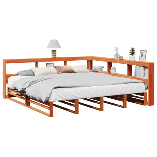 Bookcase Bed without Mattress Wax Brown 180x200cm Solid Wood Pine
