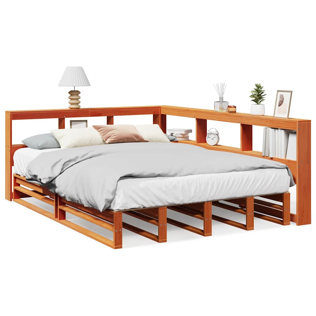 Bookcase Bed without Mattress Wax Brown 160x200cm Solid Wood Pine
