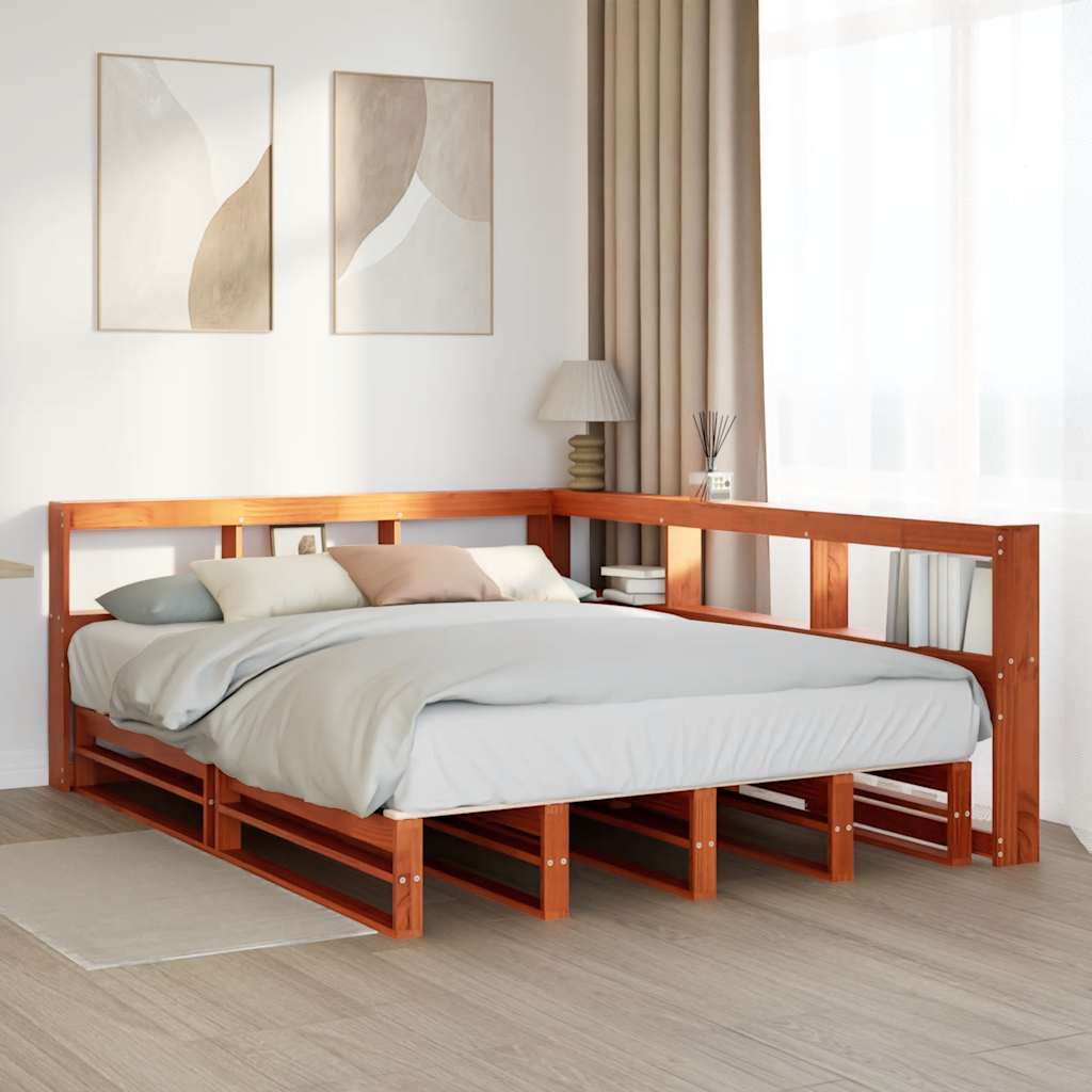 Bookcase Bed without Mattress Wax Brown 150x200cm Solid Wood Pine